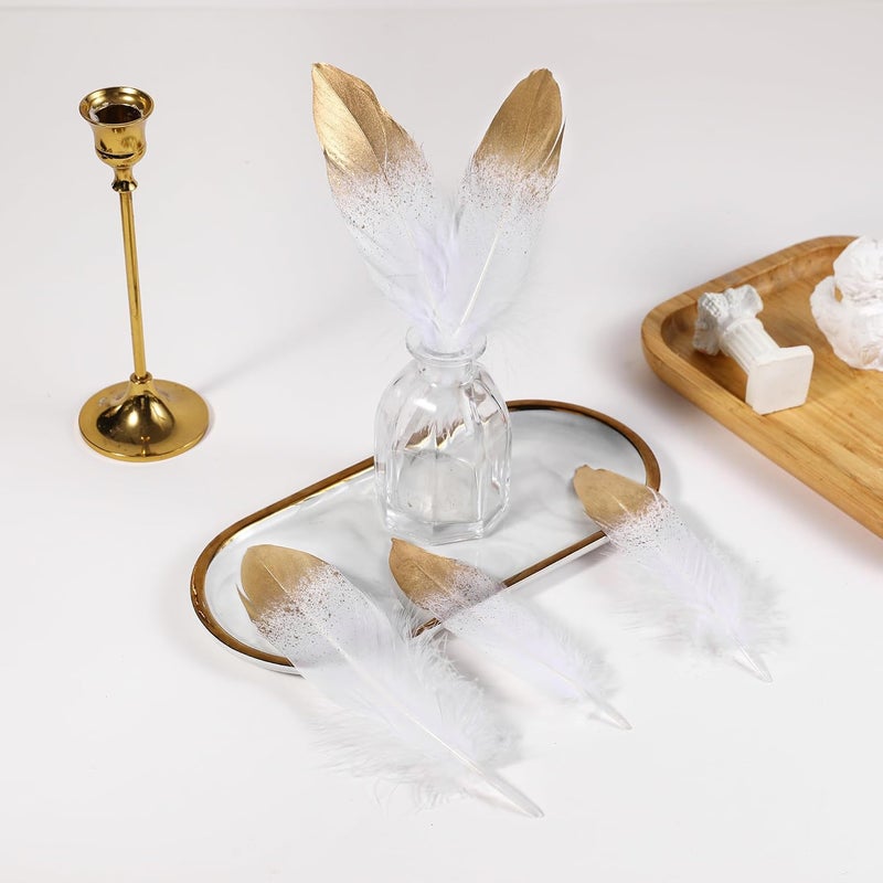 Larryhot Dipped Gold & White Goose Feathers for Crafts - 6-8 inch 60 pcs Natural Feathers for Wedding Party Decorations,DIY Crafts and Table Centerpiece(Gold & White) - Image 4